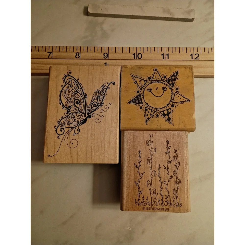 Stampin Up DJ Inkers Inkadinkado Rubber Stamp Lot Butterfly Sun Floral Vintage